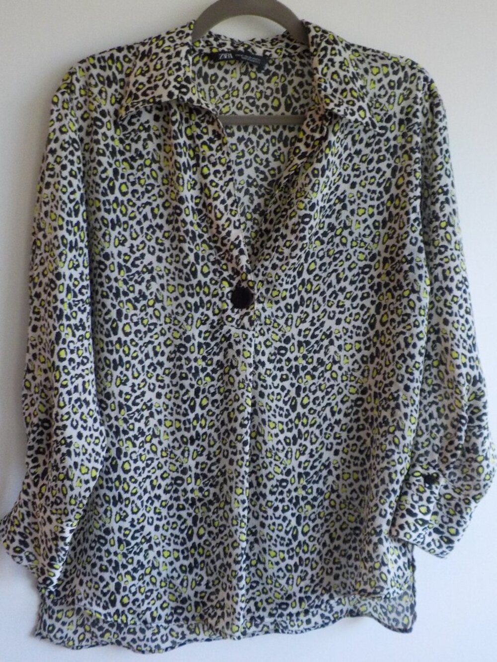 Zara Blouse - X-Small/Small - Oversized - Black/Green/White Long Sleeve (2x41)